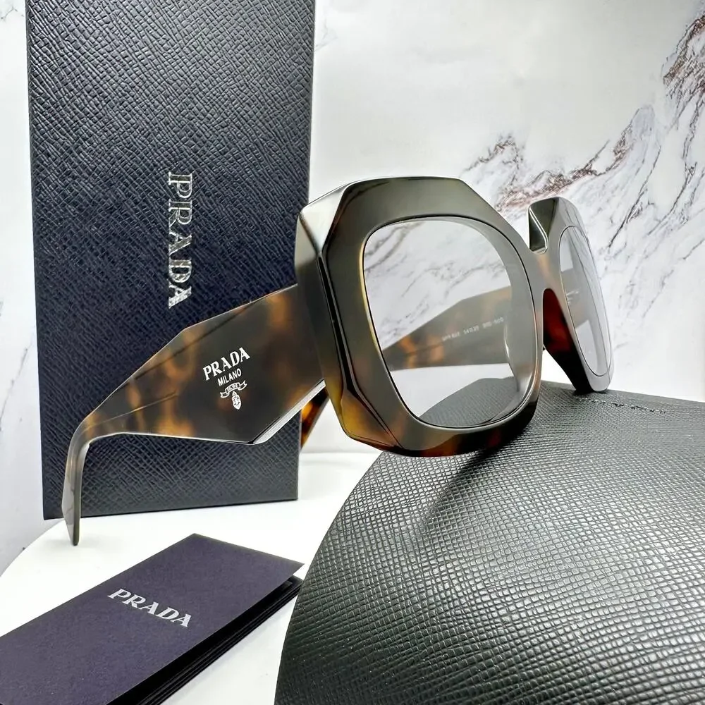 New PRADA Sunglasses Brown Juniper Tortoise Gray Lens Square - Picture 3 of 16